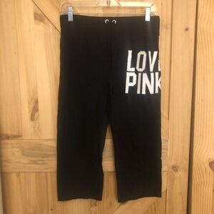 Victoria's Secret Pink Cropped Black Sweatpants With A White Logo Size XS
